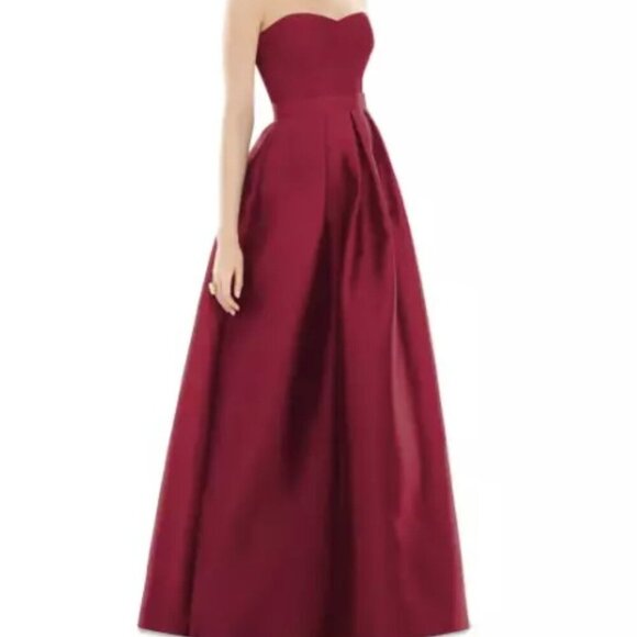 Alfred Sung Burgundy Strapless A-Line Ballgown D755S - Picture 1 of 2